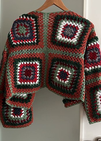 Renkli Örgü motifli Kadın Hırka - Görsel 6