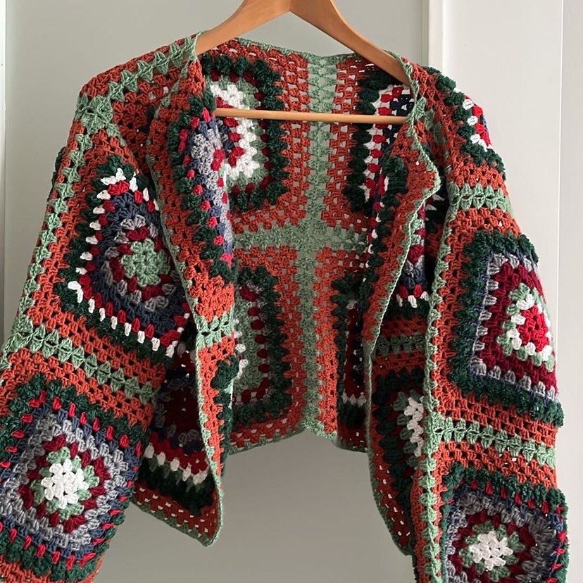 Renkli Örgü motifli Kadın Hırka - Görsel 5