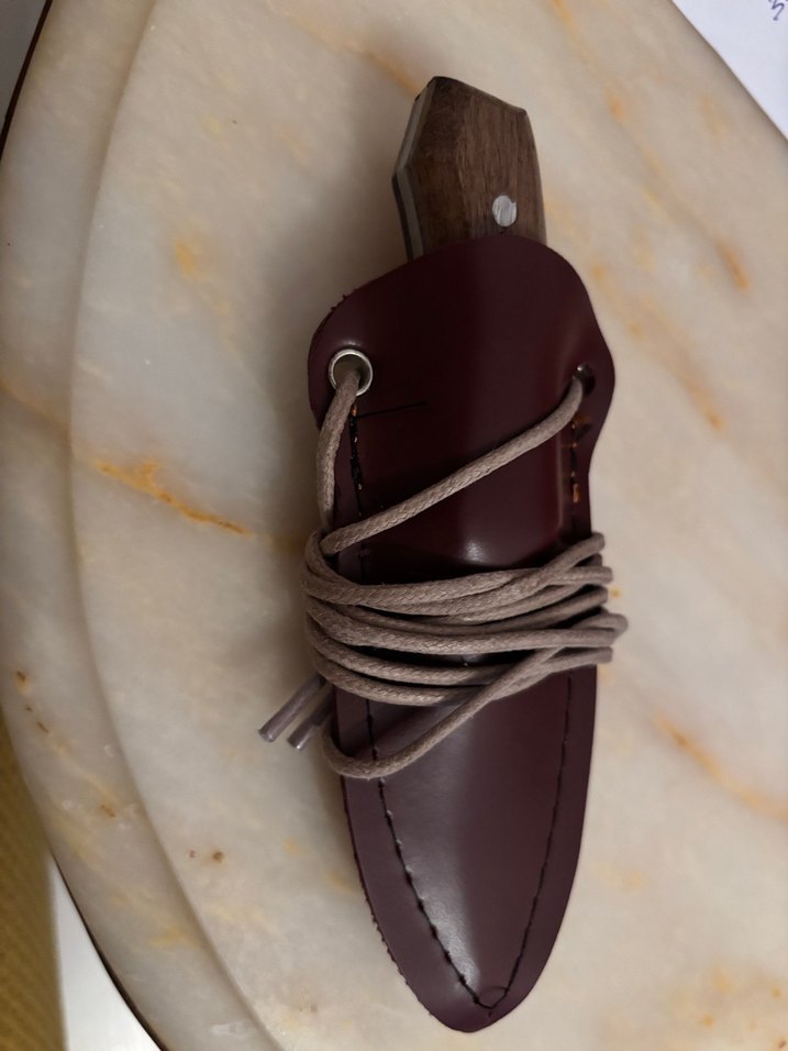 Kahverengi Ahşap Saplı Bıçak ve Deri Kılıf - Görsel 3