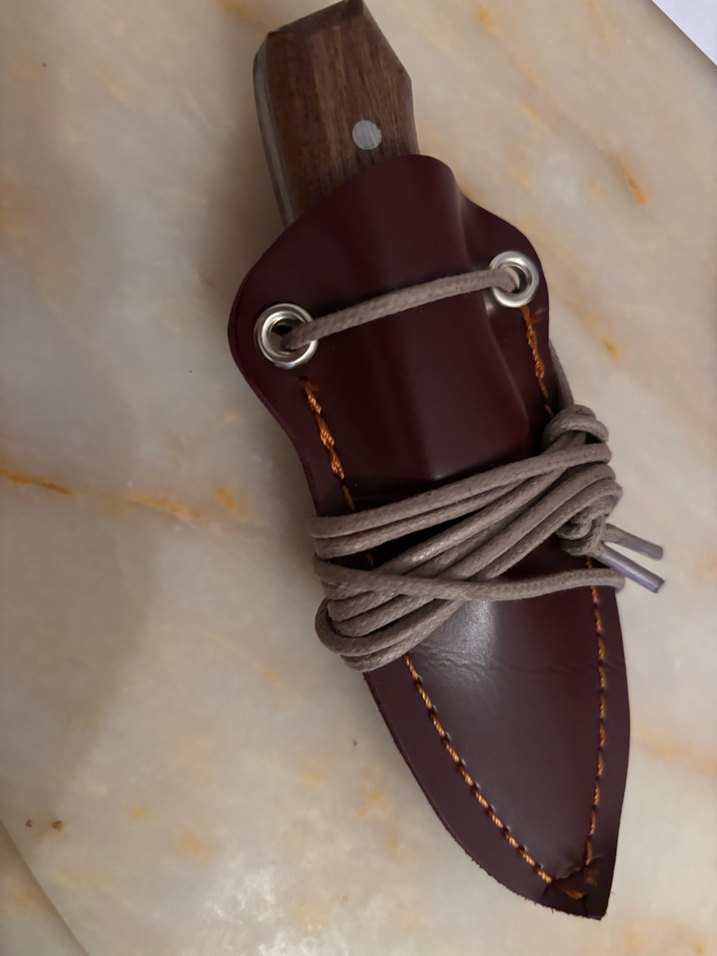 Kahverengi Ahşap Saplı Bıçak ve Deri Kılıf - Görsel 2