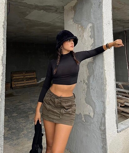 Balıkçı Yaka Basic Uzun Kollu Crop