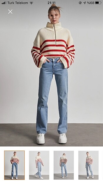 Buz Mavi Yüksek Bel Beli Kemerli Straight Jean