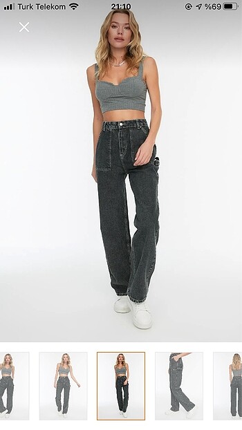 Trendyol & Milla Antrasit Cep Detaylı Yüksek Bel Wide Leg Jean
