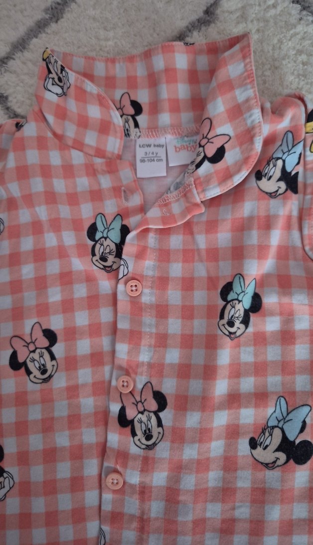 Kızlar İçin Pembe Desenli Düğmeli Pijama Takımı - Görsel 2