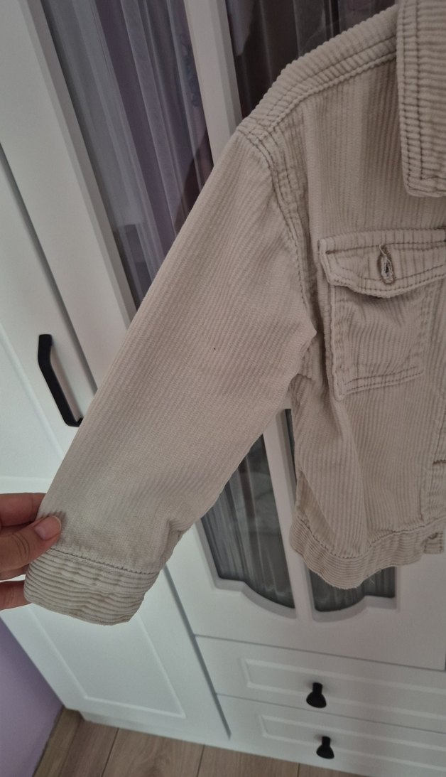 Bej Kız Çocuk Kot Ceket Düğmeli - Görsel 5