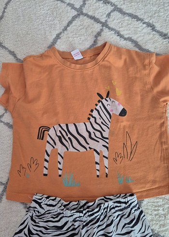 Kız Bebek Zebra Desenli Kısa Kollu Takım - Görsel 2