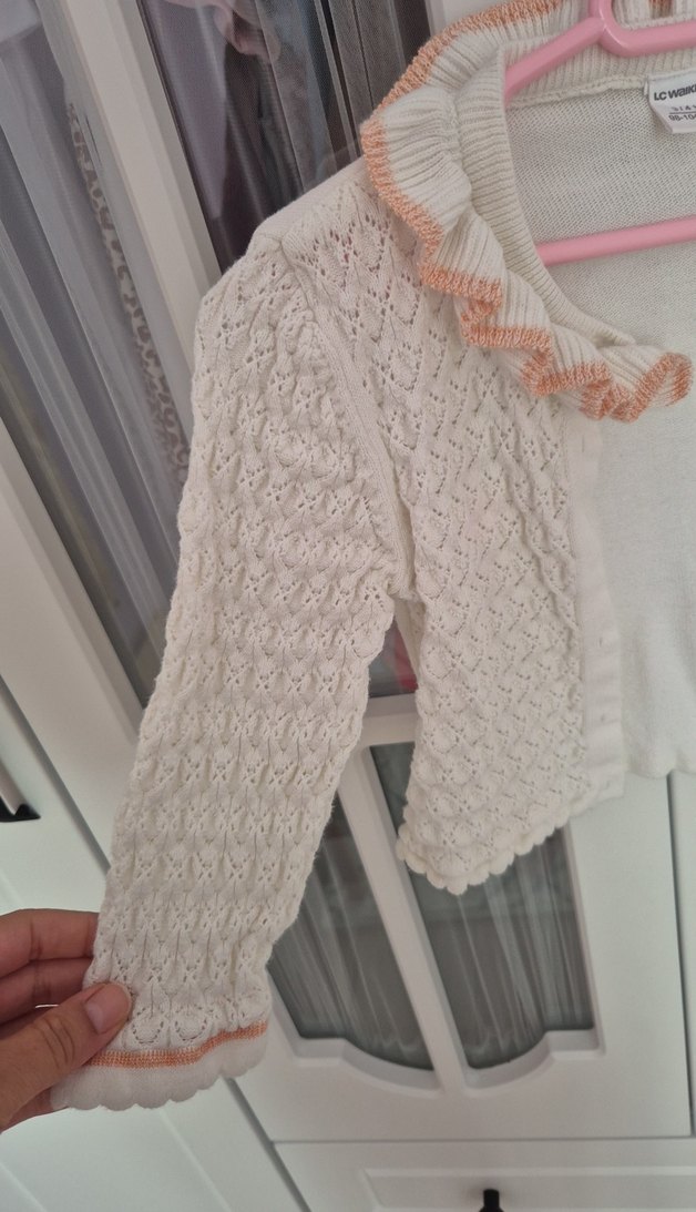 Beyaz Triko Kız Bolero Fırfırlı Yaka - Görsel 2