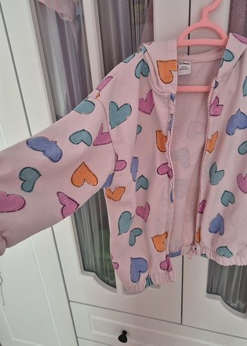 Kız Çocuk Pembe Kalp Baskılı Sweatshirt - Görsel 3