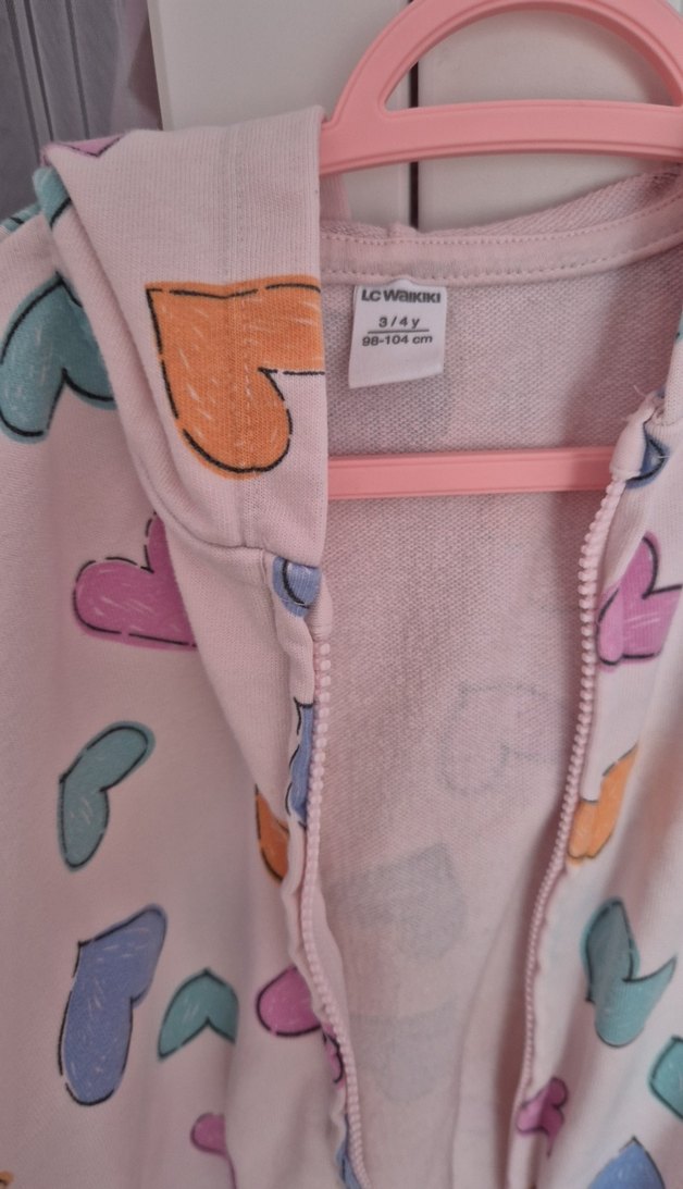 Kız Çocuk Pembe Kalp Baskılı Sweatshirt - Görsel 2