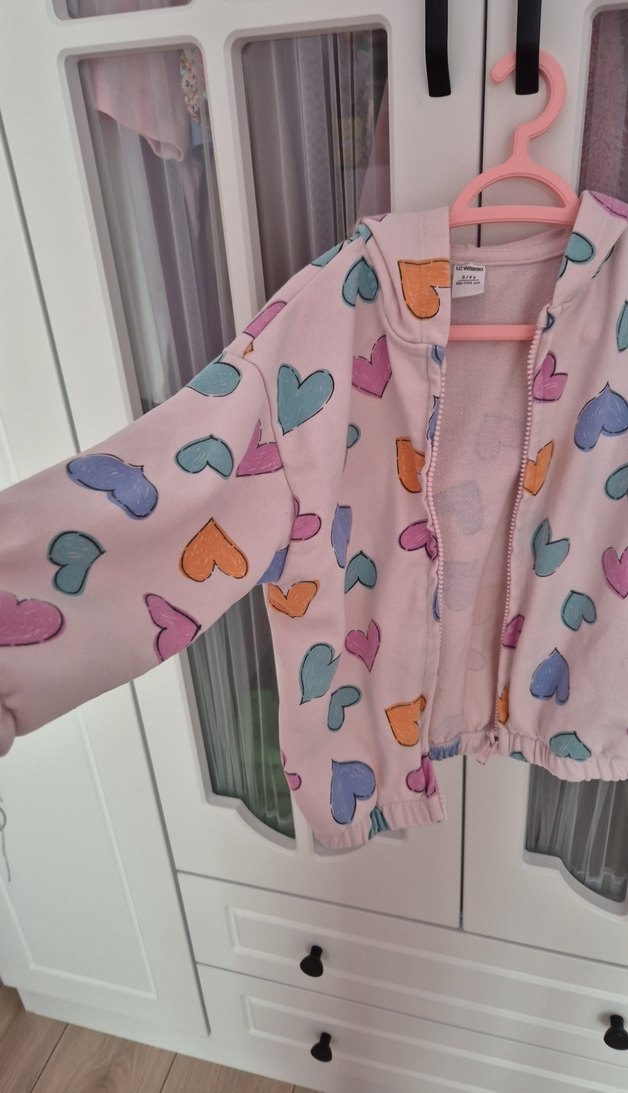 Kız Çocuk Pembe Kalp Baskılı Sweatshirt - Görsel 3