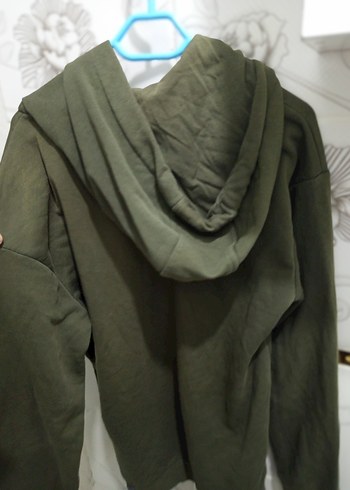 Kadın Haki Kapüşonlu Sweatshirt - Görsel 3