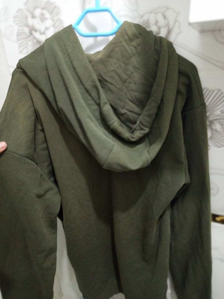 Kadın Haki Kapüşonlu Sweatshirt - Görsel 3