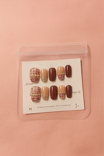 ????İnci Detaylı Bordo Nude Karışık Takma Tırnak ???? - Görsel 2