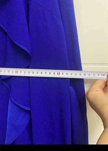 48 Beden mavi Renk Uzun Kollu Drapeli Lacivert Abiye Elbise