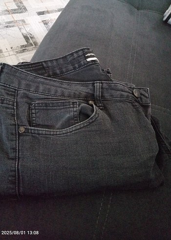 Düğmeli Gri Kadın Denim Pantolon
