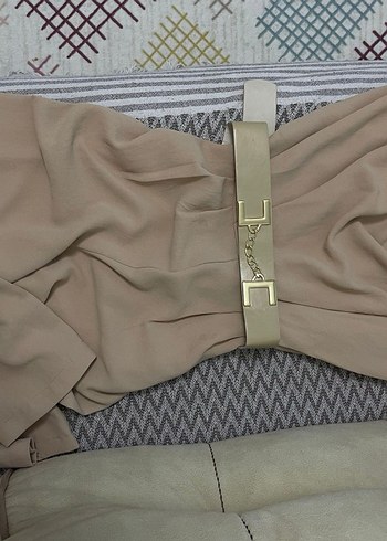 40 Beden camel Renk Bej Kadın Uzun Tulum Kemerli Strappy