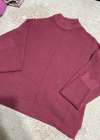 Bordo Boğazlı Örgü Kadın Kazak - Görsel 2