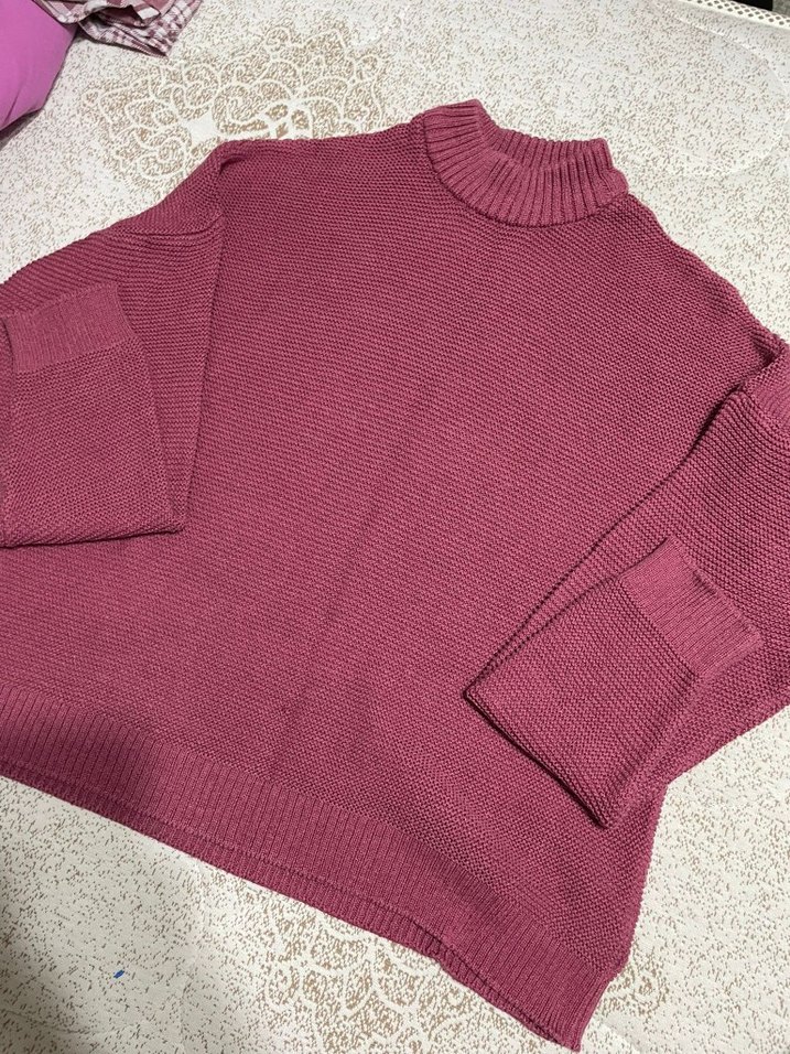 Bordo Boğazlı Örgü Kadın Kazak - Görsel 2