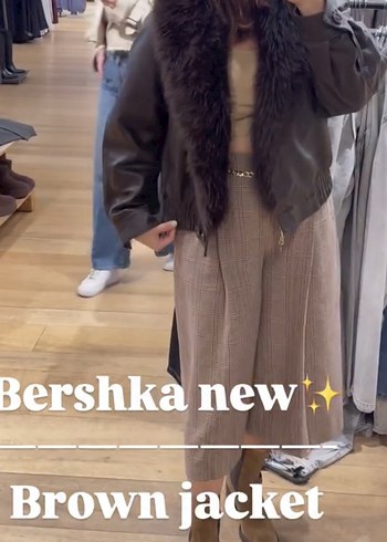 Bershka Kahverengi Kürklü Deri  Ceket - Görsel 2