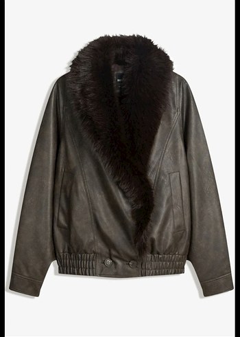 Bershka Kahverengi Kürklü Deri  Ceket - Görsel 4