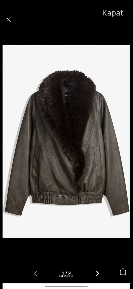 Bershka Kahverengi Kürklü Deri  Ceket - Görsel 4