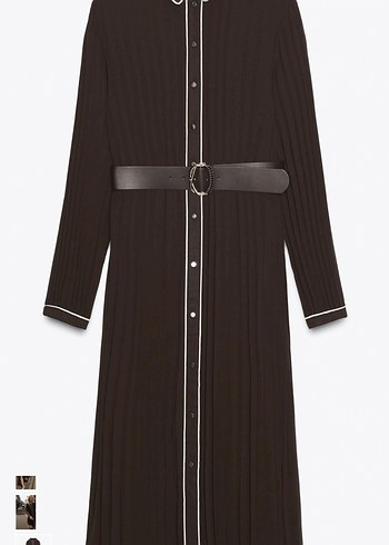 Zara Kahverengi kemerli Uzun plise Elbise - Görsel 2