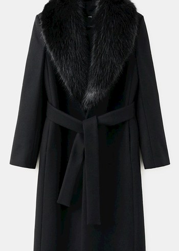 Mango monteco /Siyah Kürklü yün Kaban - Görsel 3