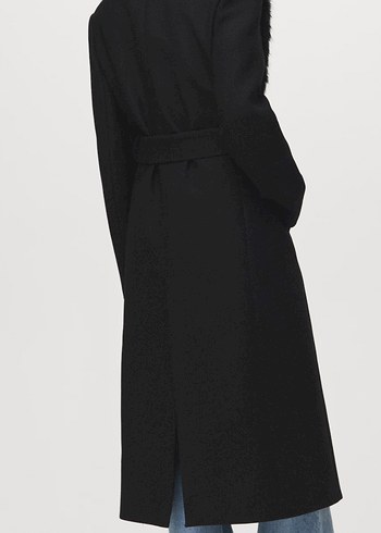 Mango monteco /Siyah Kürklü yün Kaban - Görsel 2