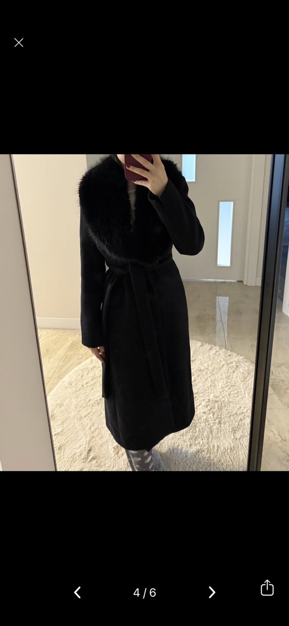 Mango monteco /Siyah Kürklü yün Kaban - Görsel 4