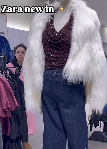 ZARA Beyaz Kürk Detaylı Mont - Görsel 6