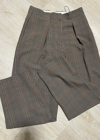 Kadın ekose Pilili Midi Yün Pantolon - Görsel 10