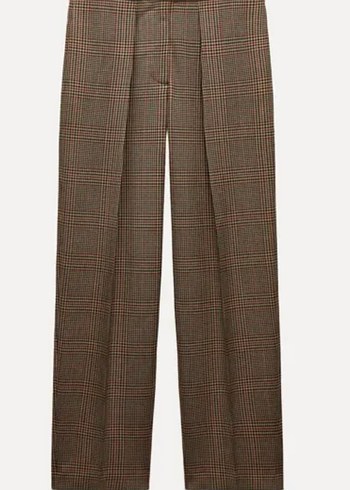 Kadın ekose Pilili Midi Yün Pantolon - Görsel 5