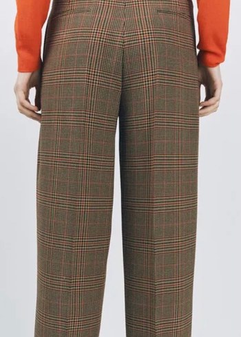 Kadın ekose Pilili Midi Yün Pantolon - Görsel 4