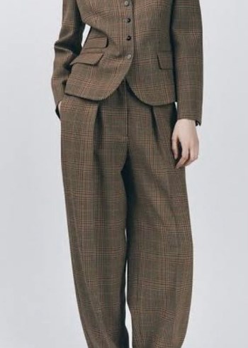 Kadın ekose Pilili Midi Yün Pantolon - Görsel 2