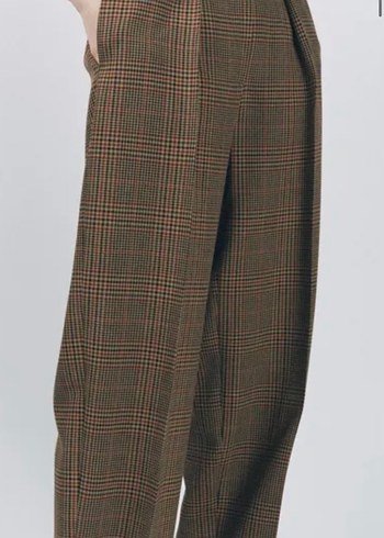 Kadın ekose Pilili Midi Yün Pantolon - Görsel 3