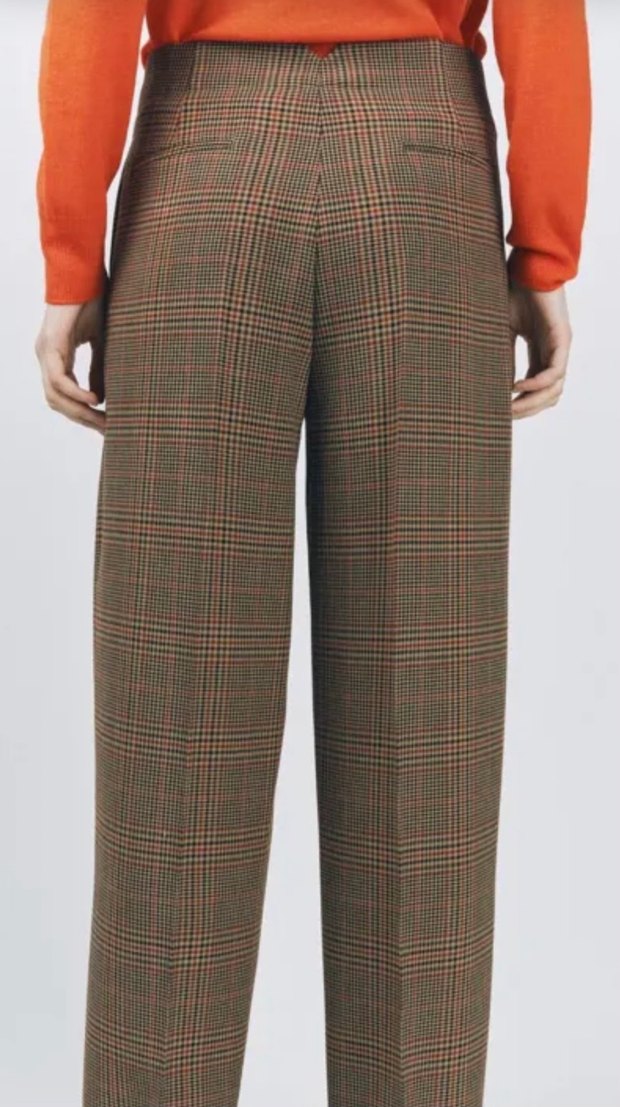 Kadın ekose Pilili Midi Yün Pantolon - Görsel 4