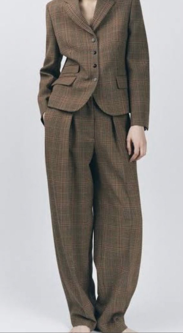 Kadın ekose Pilili Midi Yün Pantolon - Görsel 2