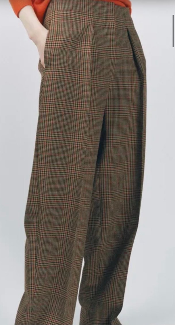 Kadın ekose Pilili Midi Yün Pantolon - Görsel 3