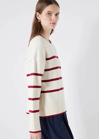 İpektol Bordo Çizgili Pamuklu Kadın Kazak - Görsel 5