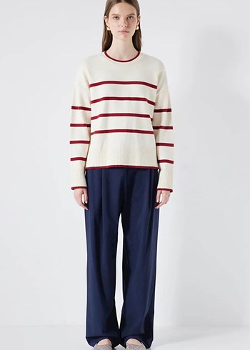 İpektol Bordo Çizgili Pamuklu Kadın Kazak - Görsel 4