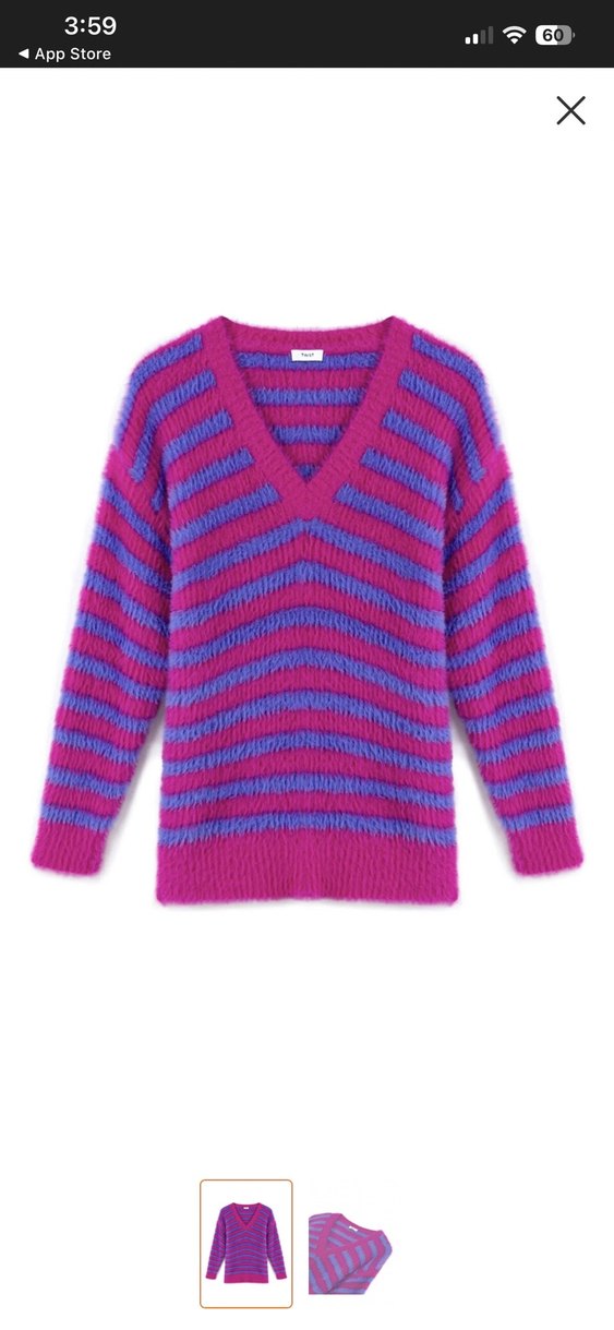 Twisr v yaka çizgili Kadın Triko Kazak - Görsel 2