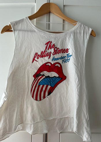 Beyaz Baskılı Kolsuz Vintage Kadın Tişört