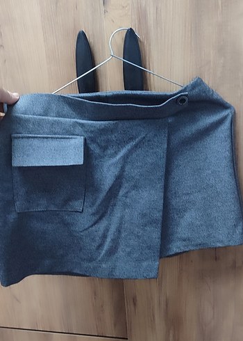 Gri Düğmeli Mini Kot Etek