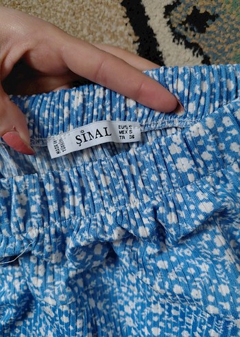 Mavi Bohem Mini Şort Etek Fırfırlı - Görsel 2