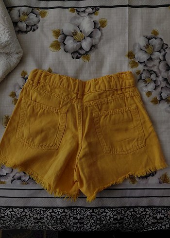 Sarı Mini Kadın Şort, Düğmeli, - Görsel 2