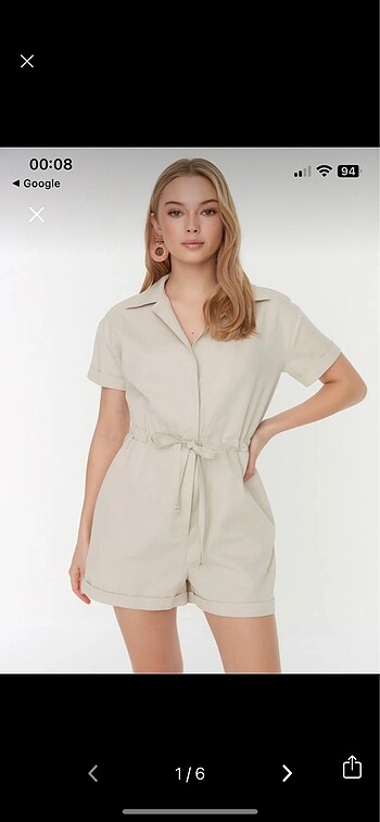 Bej gabardin mini tulum