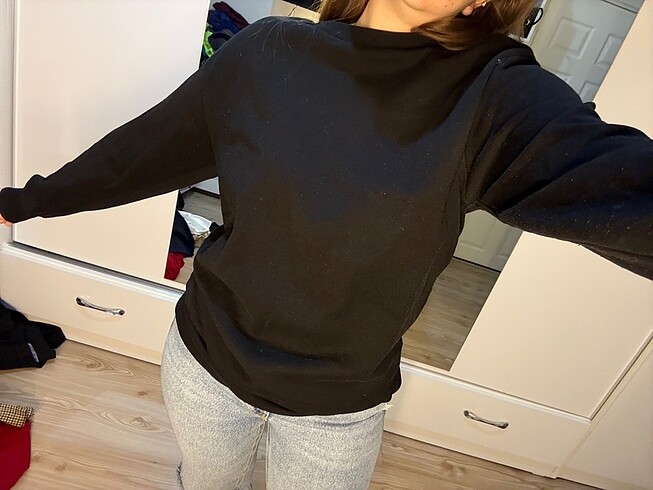xs Beden siyah Renk Siyah bisiklet yaka sweatshirt