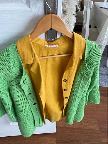 Hırkalı keten bluz takım - Görsel 5