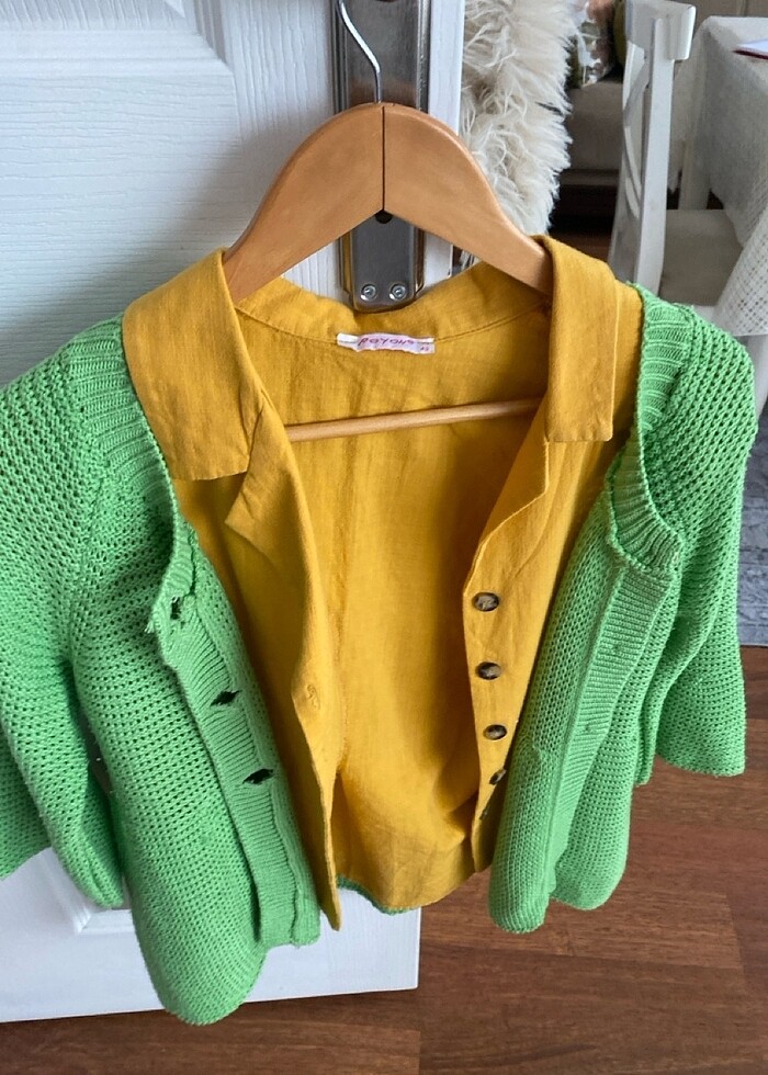 Hırkalı keten bluz takım - Görsel 5