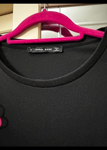 Pembe Siyah Kısa Kollu Salaş Elbise - Görsel 5